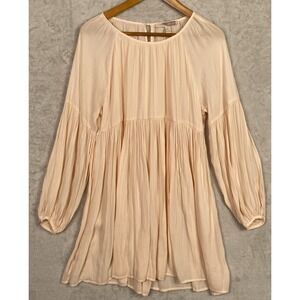 Forever 21 Pleated Dress Peach Chiffon Easter Gathered  Medium M Fairy Softgirl
